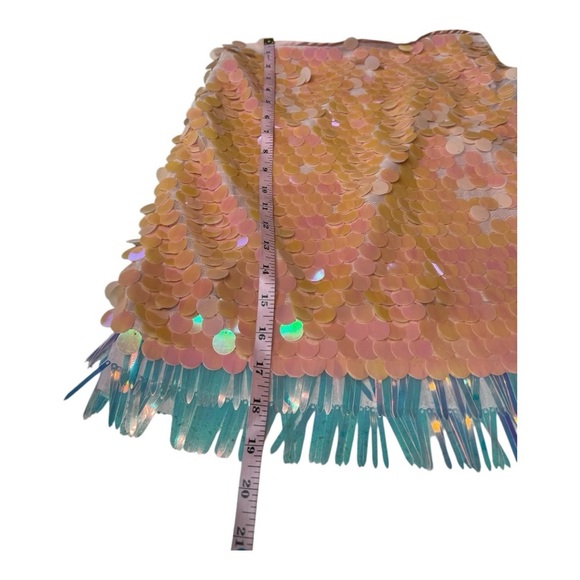 Skies are Blue Peach Silver Sequin Fringe Hem Mini A Line Skirt Disc Party NEW - Picture 11 of 14